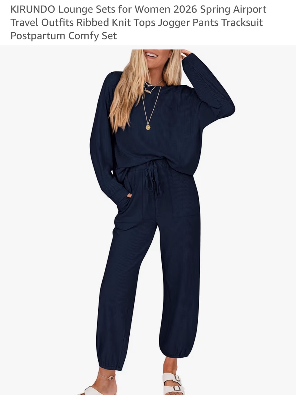 Women's Ribbed Lounge Jogger Set - Navy